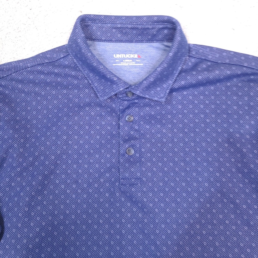 UNTUCKit Long Sleeve Polo Shirt Mens Large Navy Blue‎ Beaux Lattice Geometric